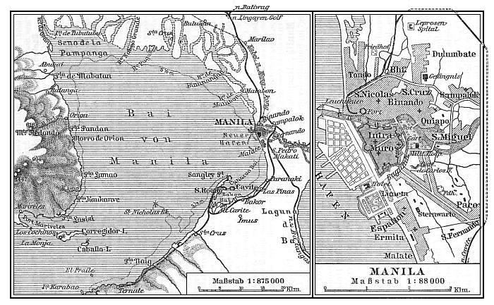 Karte der Umgebung und Lageplan von Manila.
