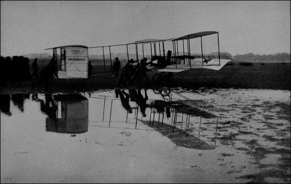 Farman's First Biplane at Issy-les-Moulineaux Returning to the Hangar after a Flight