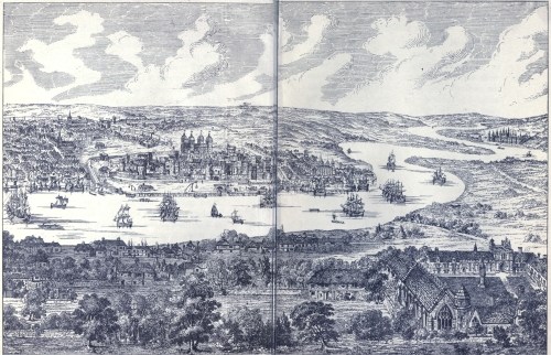 Image unavailable: Panorama of the Tower and Greenwich in 1543. By Anthony
van den Wyngaerde.

102. Houndsditch.
103. Crutched Friars.
104. Priory of Holy Trinity.
105. Aldgate.
106. St. Botolph, Aldgate.
107. The Minories.
108. The Postern Gate.
109. Great Tower Hill.
110. Place of Execution.
111. Allhallow’s Church, Barking.
112. The Custom House.
113. Tower of London.
114. The White Tower.
115. Traitor’s Gate.
116. Little Tower Hill.
117. East Smithfield.
118. Stepney.
119. St. Catherine’s Church.
120. St. Catherine’s Dock.
121. St. Catherine’s Hospital.
122. Isle of Dogs.
123. Monastery of Bermondsey.
124. Says Court, Deptford.
125. Palace of Placentia.