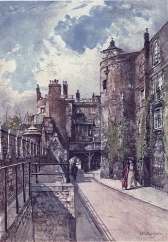 Image unavailable: THE BYWARD AND BELL TOWERS, WITH THE KING’S HOUSE ON THE
RIGHT, LOOKING FROM THE TRAITOR’S GATE