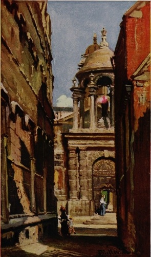 THE ENTRANCE TO QUEEN’S COLLEGE FROM LOGIC LANE
The statue is that of Queen Caroline, Consort of George II.