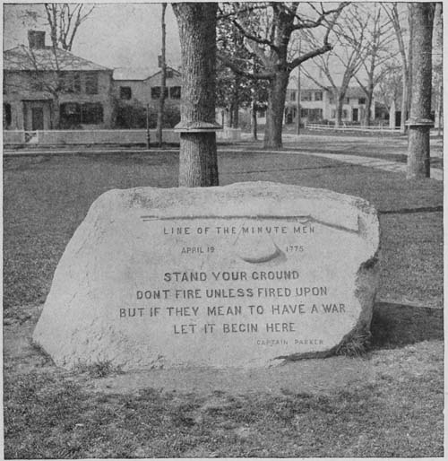 STONE MARKING THE LINE OF THE MINUTE MEN AT LEXINGTON