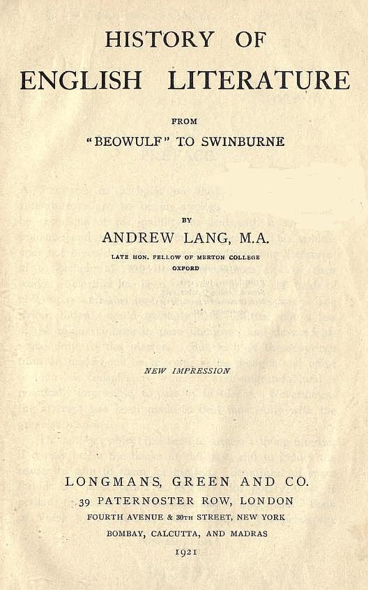 The Project Gutenberg Ebook Of History Of English Literature From Beowulf To Swinburne By Andrew Lang
