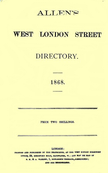 Allens West London Street Directory 1868 By Samuel Allen - 