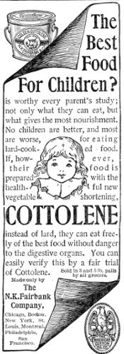 Trade card for Cottolene, vegetable cooking fat, N.K. Fairbank