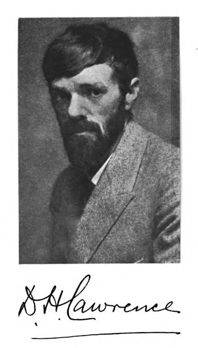 Photograph of the author, D. H. Lawrence, with his signature below it