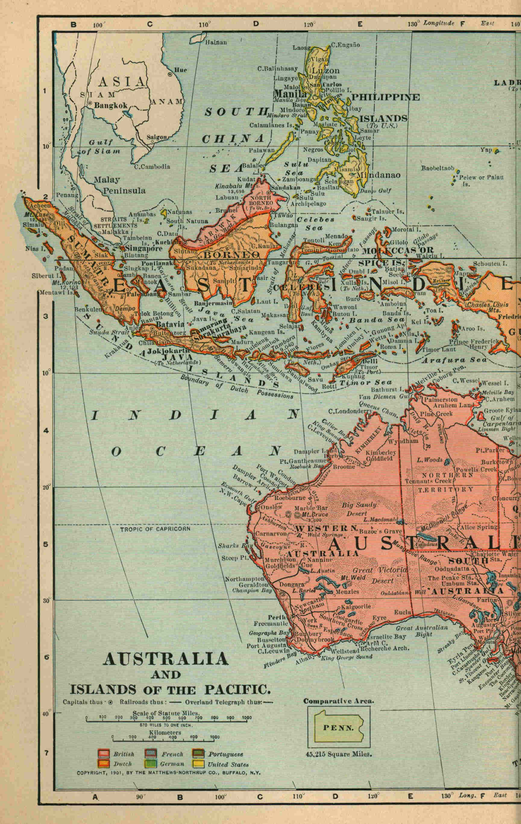 Map of Australia and Islands of the Pacific