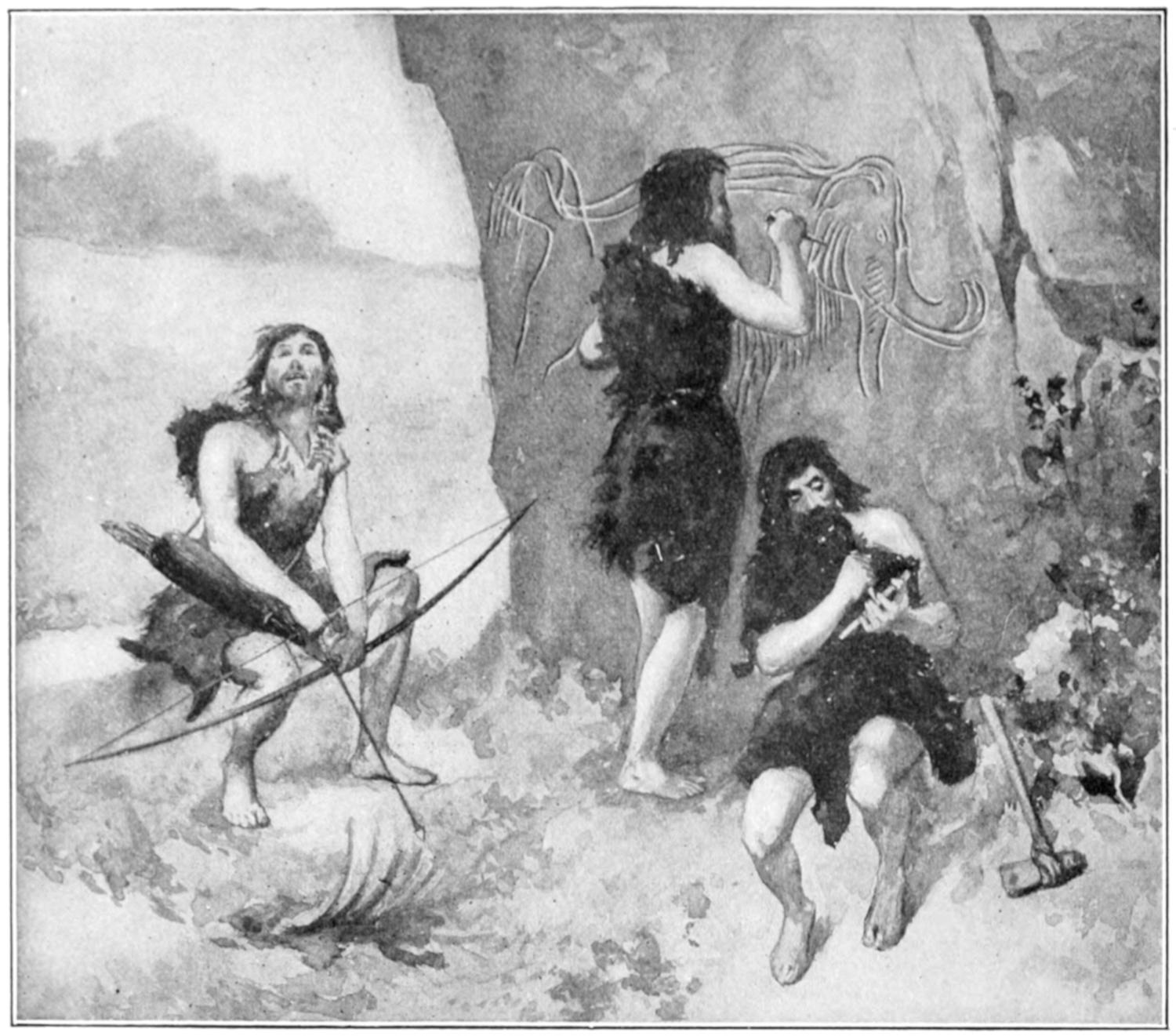 Caveman drawing mammoth