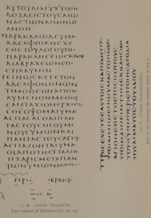 Plate I: (1) א Codex Sinaiticus. (2) A. Codex Alexandrinus.