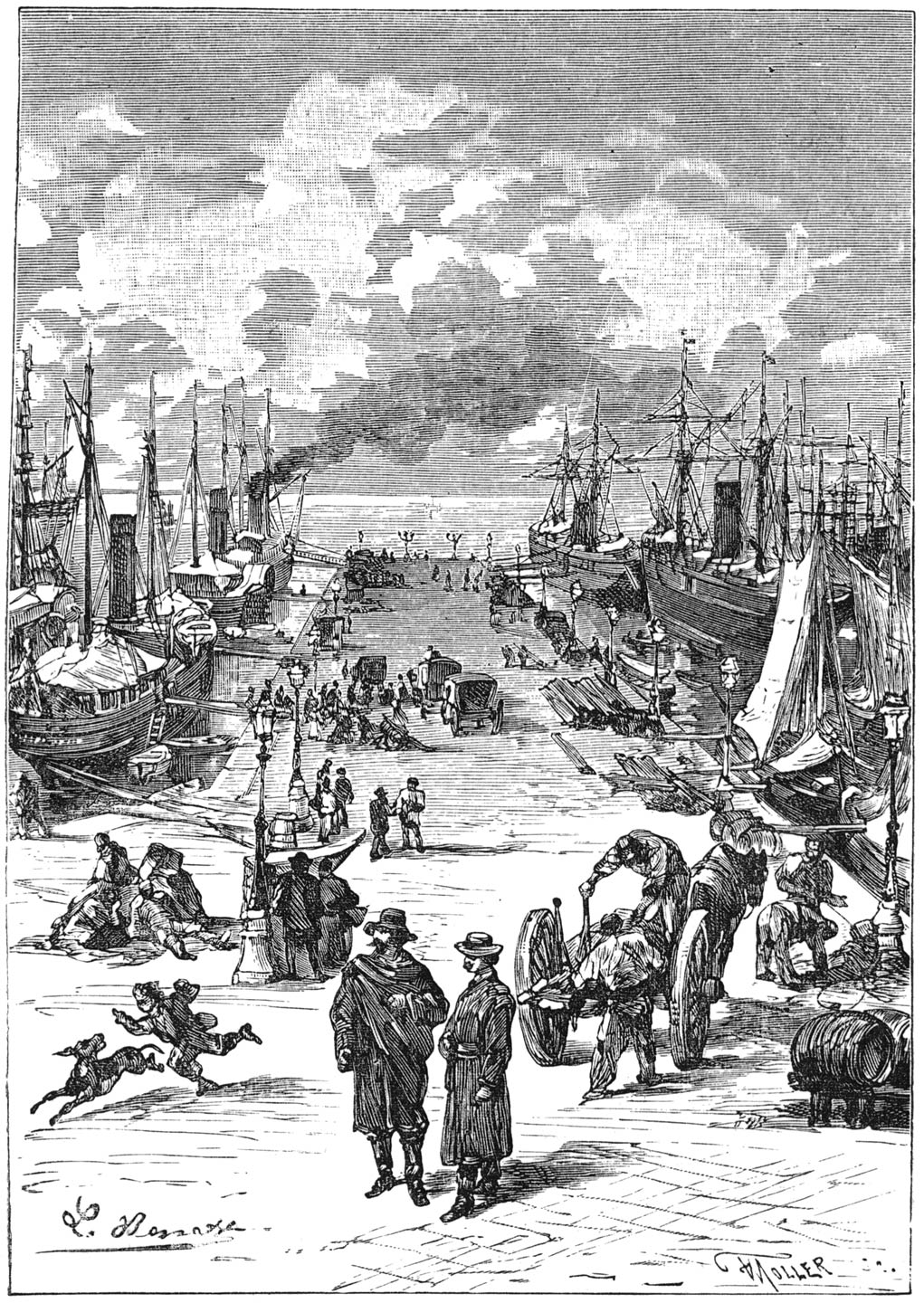 De haven van Triëst wordt gedekt door den kaaidam San Carlo, in welks nabijheid de koopvaardijschepen bij voorkeur ankeren. (Bladz. I.)