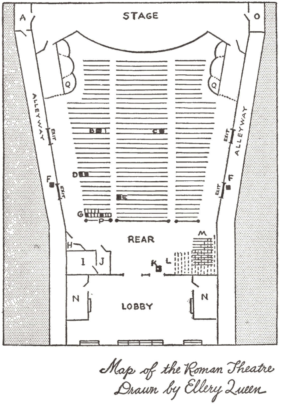 Roman Theatre with locations marked by capital letters