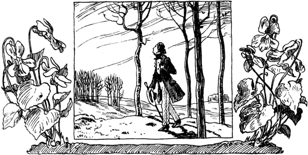 Ein Wanderer im Frühling
  in einem lichten Waldstück