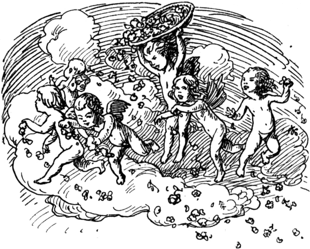 Der Frühling, in Form von
  Putten, überschüttet die Welt mit Blüten.