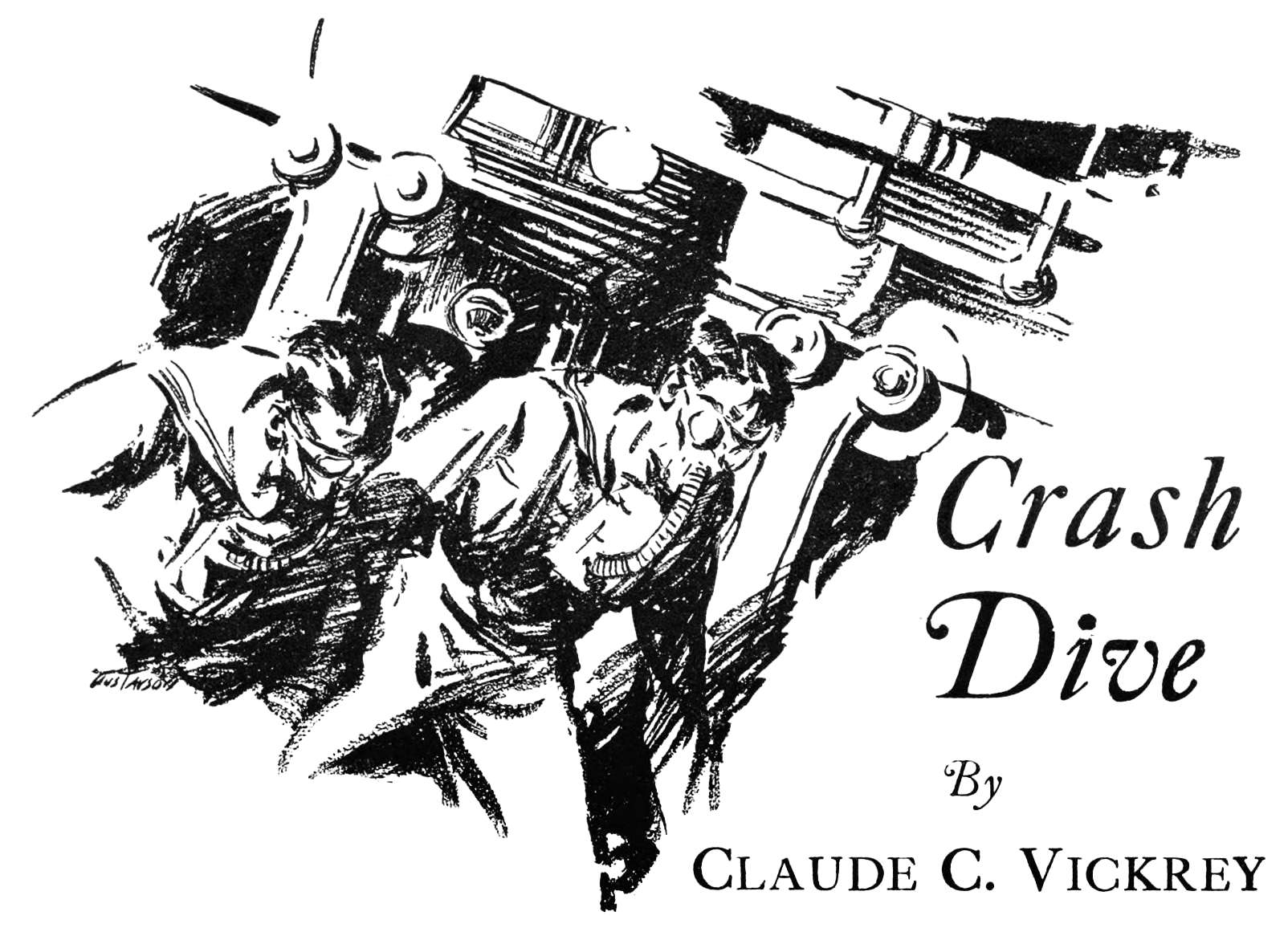 men in gas masks working on damaged submarine