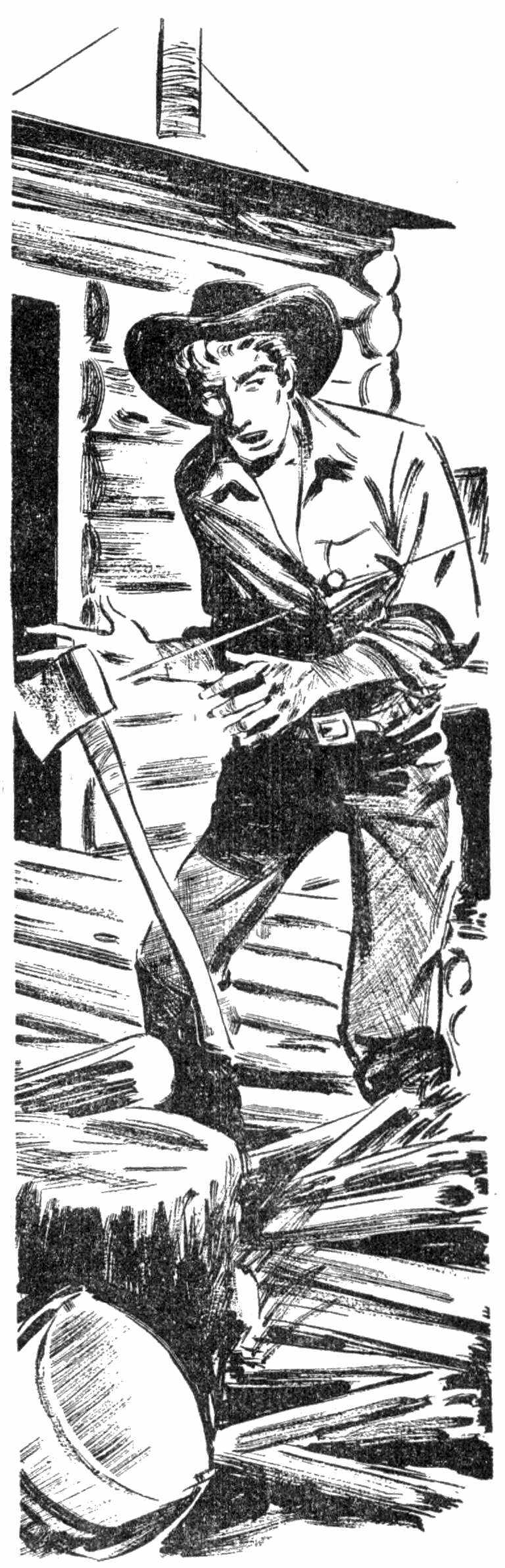 A bullet strikes the axe Irish is holding.