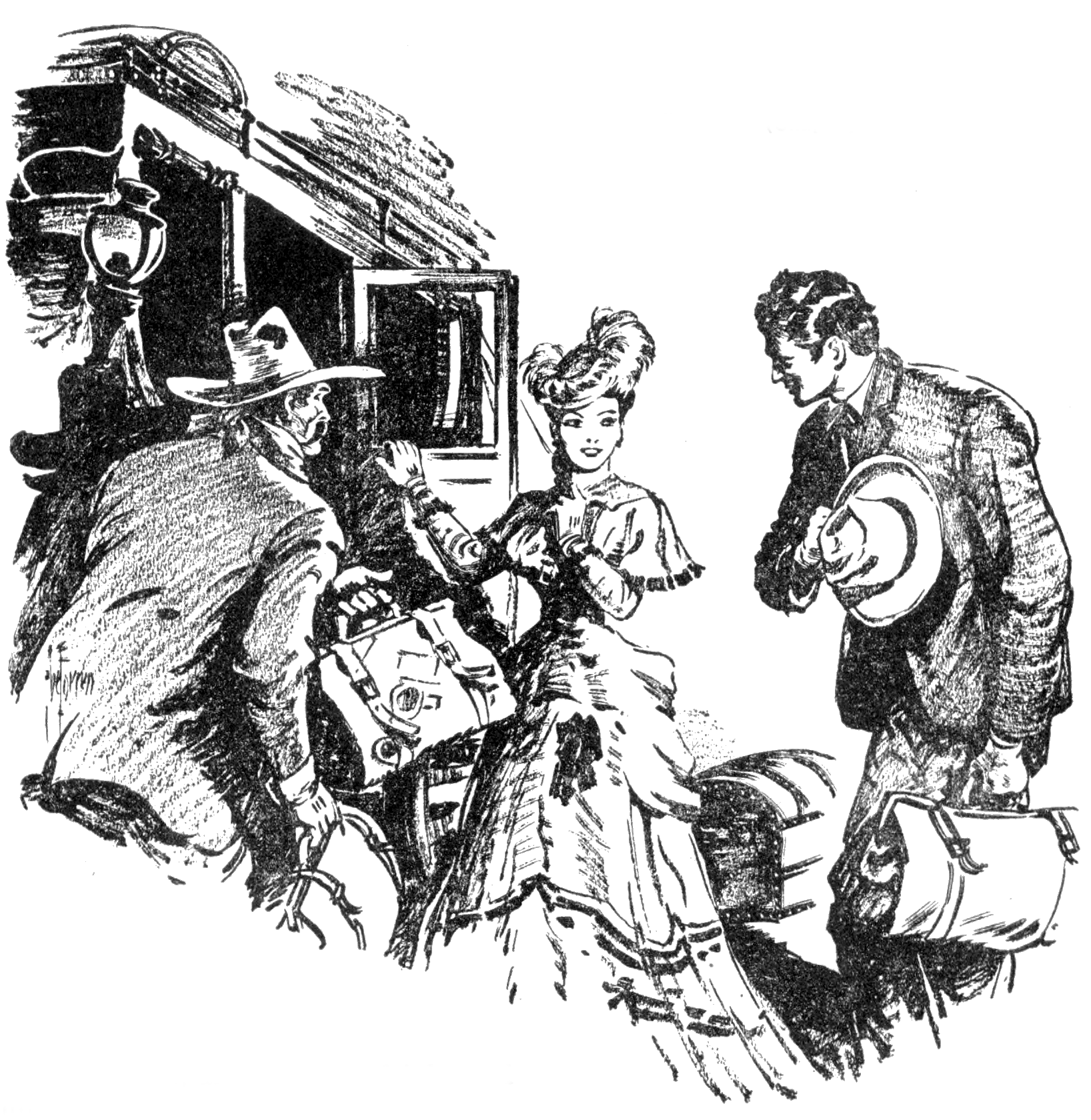 Mary and Jim meeting at the stagecoach door