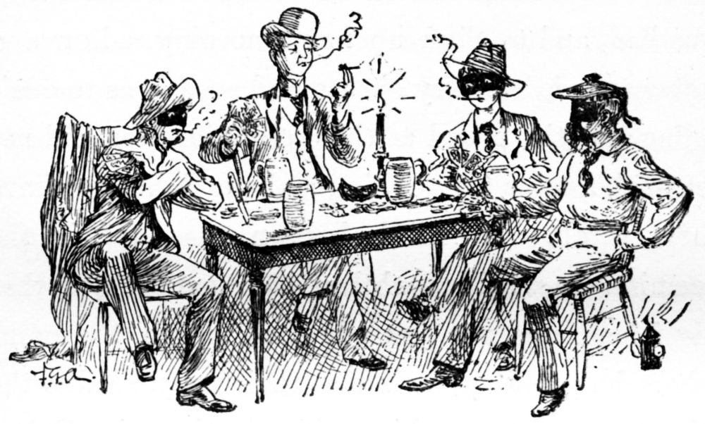 They sat like four young ghouls, with masks upon their faces.