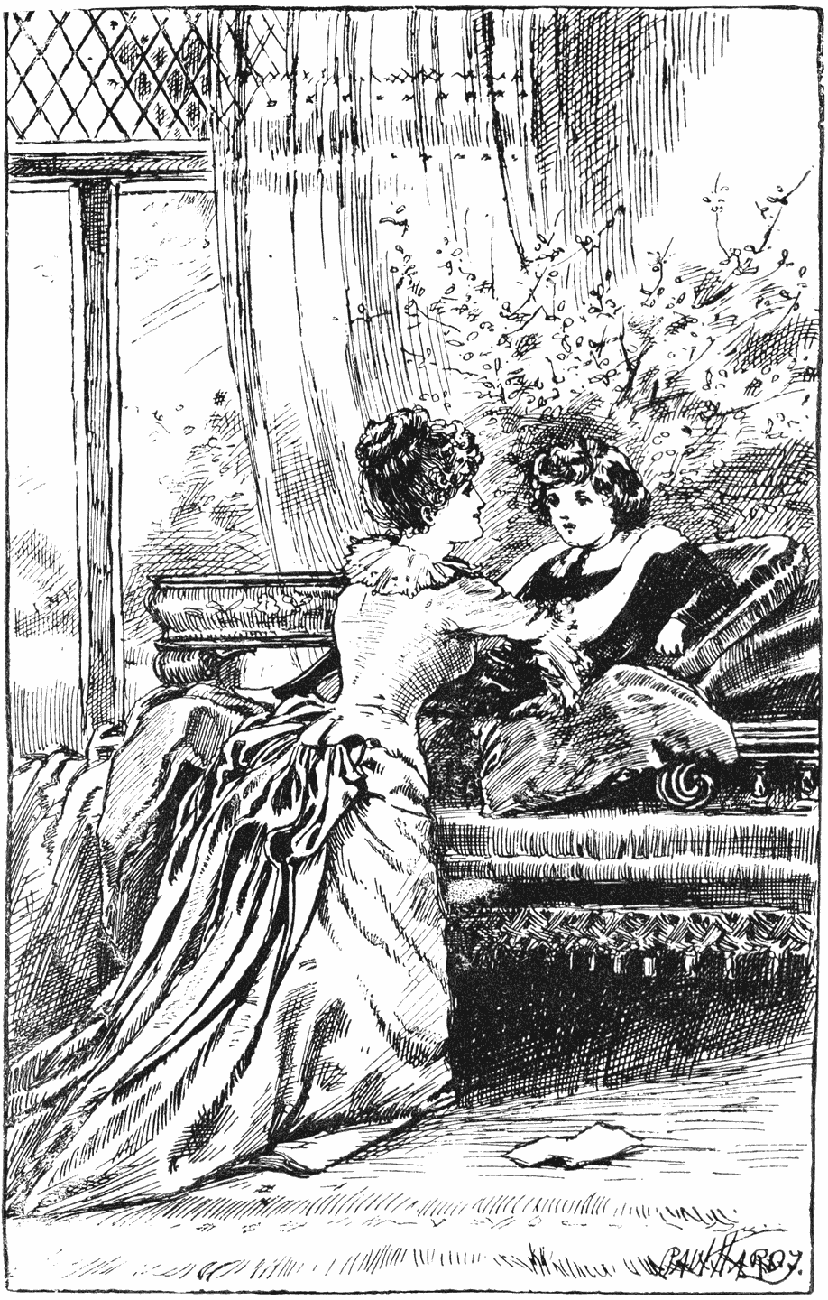 Bladz. 142. „Maar je bent toch in ’t geheel niet meer boos op me, hè, Cor?”