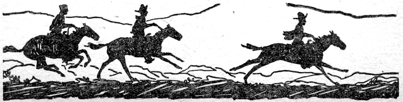three horses galloping with riders