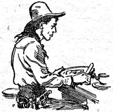 Sad looking at his plate with three eggs