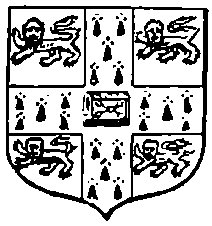 Heraldic shield quartered with lions passant in the top-left, top-right, bottom-left, and bottom-right, and ermine patterns in the other quarters, with an open book at the center.