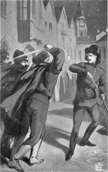 Hirtelen egy sötét kapunak öléből három ember rohant ki meztelen kardokkal.