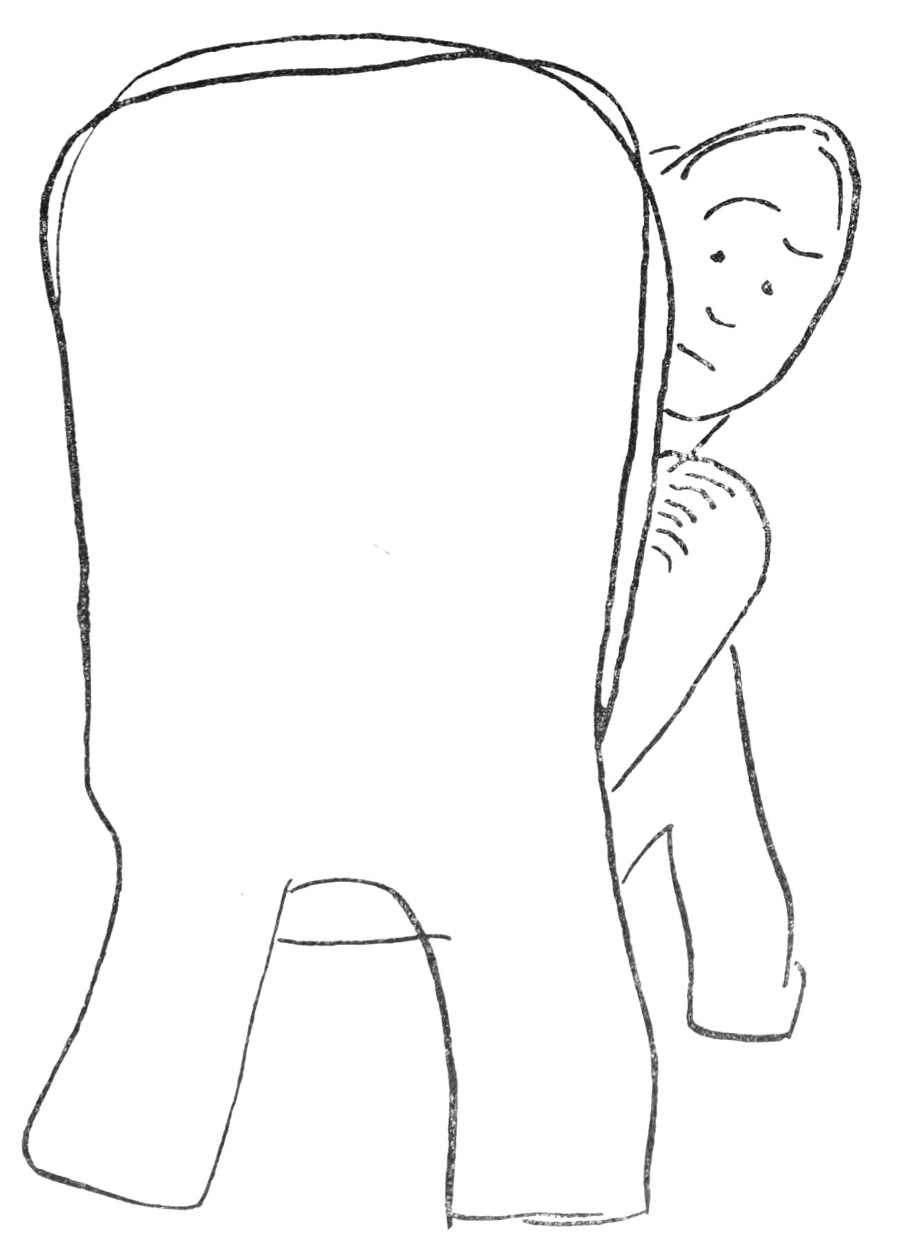 Sketch of a man looking around the back of a chiar.