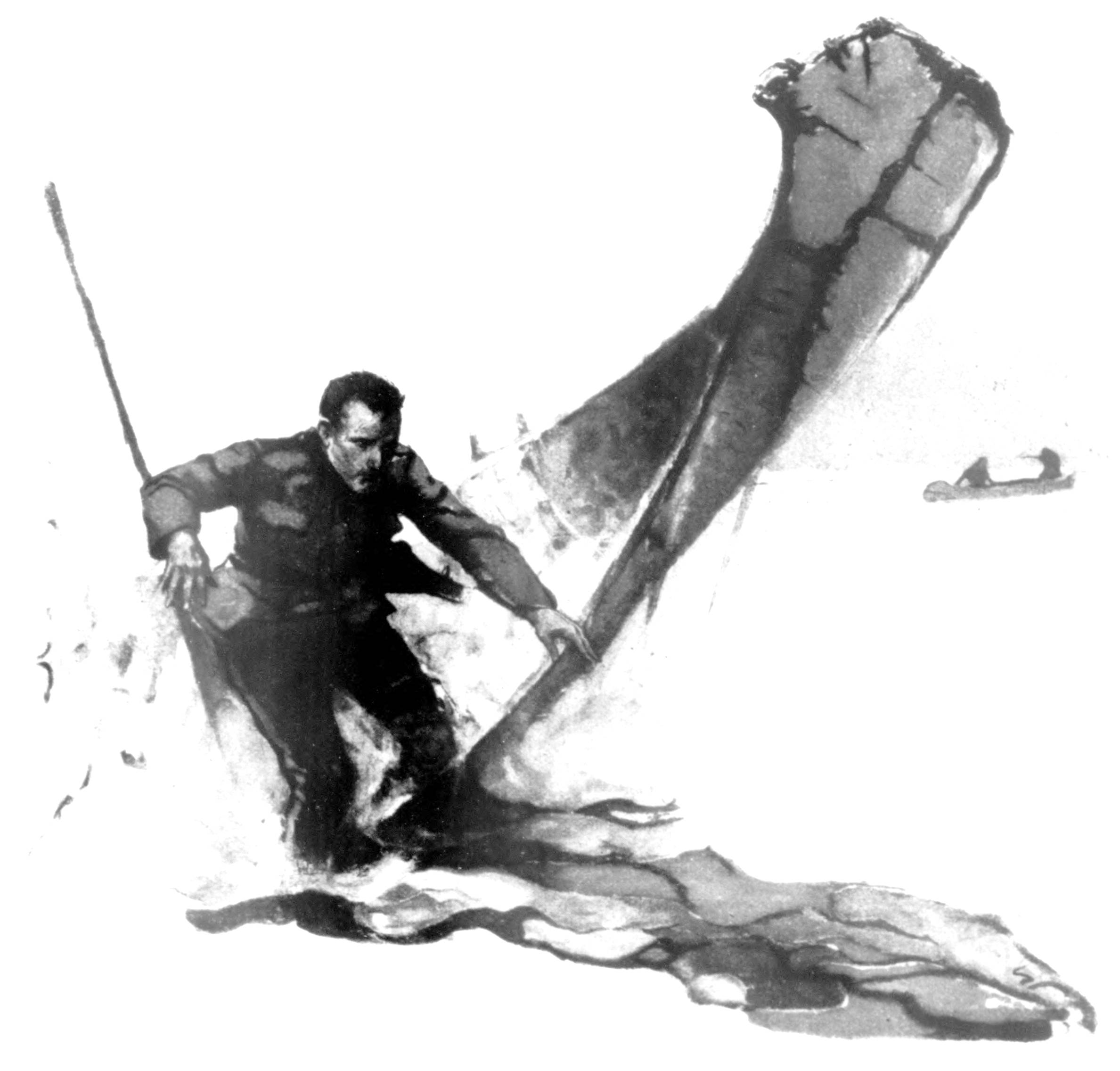 man in sinking canoe