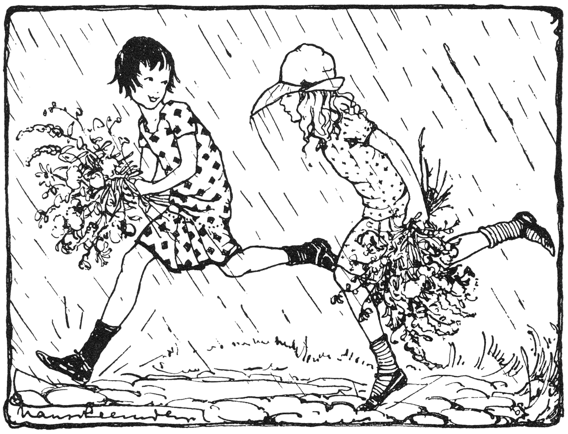 Op een drafje holden ze met hun bloemen de wei door.