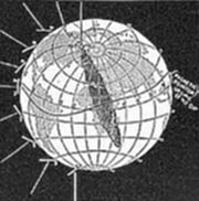 A vintage
engraving of a globe showing the Magnetic Equator or Line of No Dip,
the band where a compass needle lies horizontal — with radiating
magnetic field lines, illustrating Earth's geomagnetic properties.