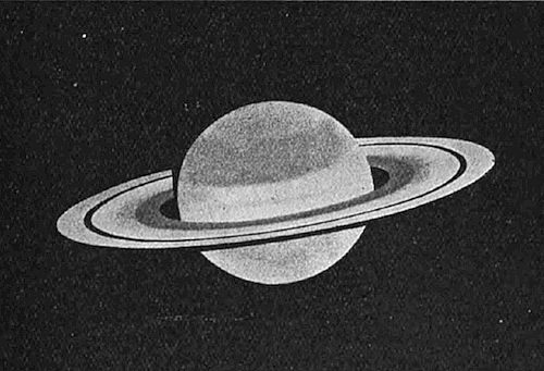 A photograph
or engraving of Saturn, showing its distinctive ring system against a
dark sky — one of the earliest telescopic observations that puzzled
Galileo, later explained by Huygens in 1655.