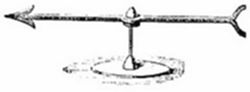 A weather vane
— an arrow-shaped pointer on a pivot, used to indicate wind direction —
a simple meteorological instrument.
