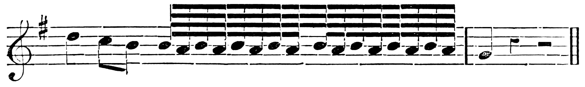 A musical staff showing a treble clef with a key signature of one sharp, featuring a long sequence of thirty-second notes that represent the execution of a trill.