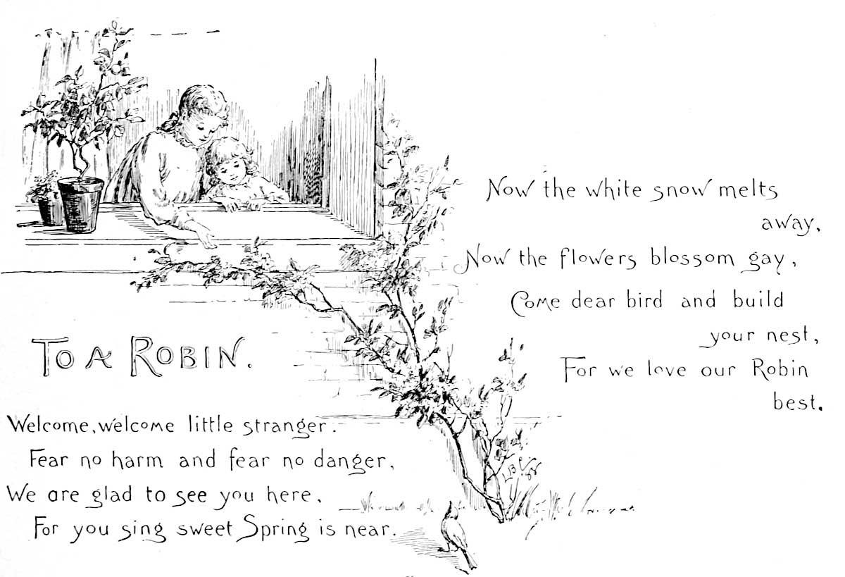 Image of two children looking out a window
at a robin on the ground.