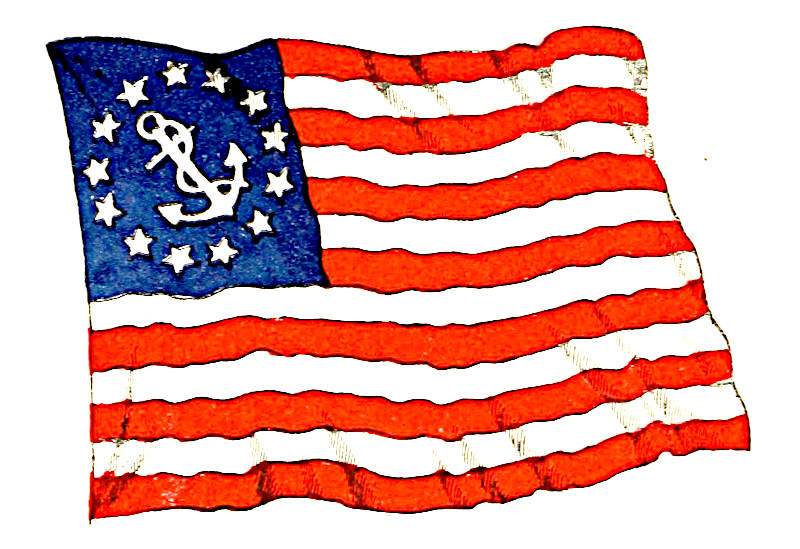 flag like the US flag but with
an anchor surrounded by stars in the blue field