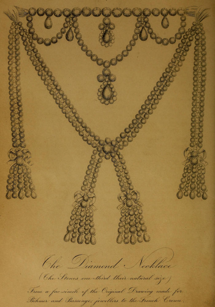 The Diamond Necklace
  (The Stones one-third their natural size) From a facsimile of the
  Original Drawing made for Böhmer and Bassenge, jewellers to the
  French Crown.