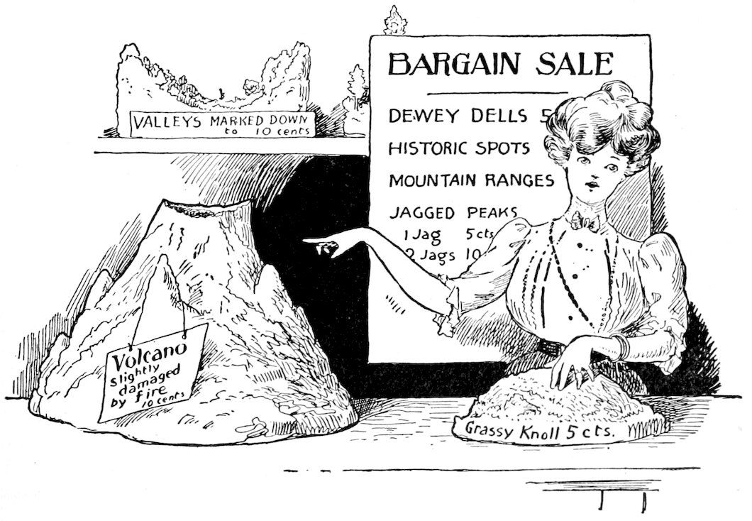 VALLEYS MARKED DOWN to 10 cents BARGAIN SALE DEWEY DELLS 5 HISTORIC SPOTS MOUNTAIN RANGES JAGGED PEAKS 1 Jag  5 cts 2 Jags 10 Volcano slightly damaged by Fire 10 cents Grassy Knoll  5 cts